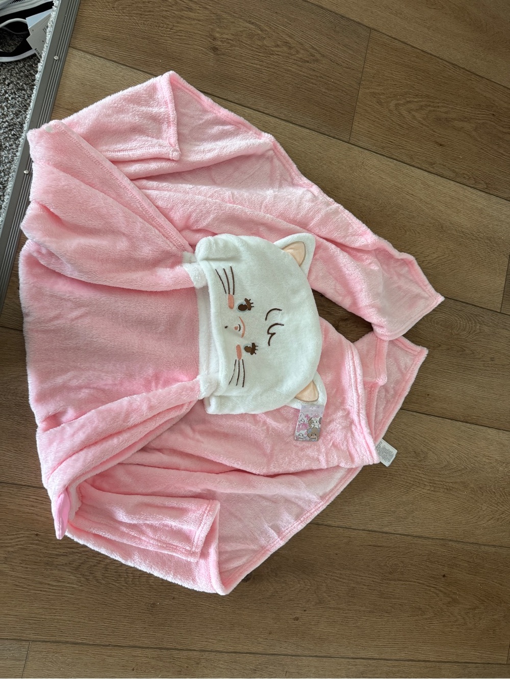 Pink Plush Kids Pajama Robe with Cat Hood